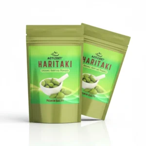 Side and front view of ACTIZEET Haritaki Powder pouches