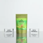 Sleek product shot of Actizeet stevia on glass emphasizing keto-friendly