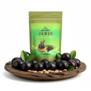 Jamun seed powder in a wooden tray
