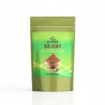 Professional studio shot of ACTIZEET Arjuna Powder pouch on a white reflective surface